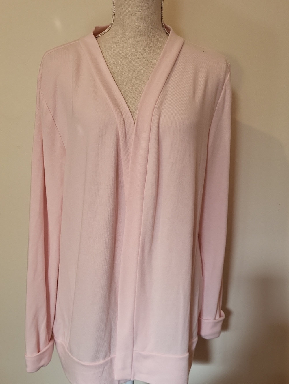 Light Pink Women's Rayon Cardigan Sweater Sz 2X Cuffed Sleeves Natural